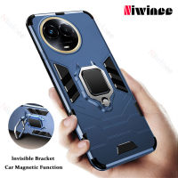 NIWINEE ปลอกกันกระแทกดีไซน์แบบแหวนตั้งสำหรับ Realme 11 5G เคสพลาสติกแข็ง + ฝาครอบกรอบ TPU แบบนุ่ม