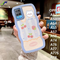 เคสโทรศัพท์หมีนำโชคสำหรับ OPPO A54 / A57 / A53 / A52 / A55 / A58 / A74 / A76 / A77 / A77S/A78เคสกระต่ายน่ารักเคลือบด้านทีพียูอ่อนมีสีฝาหลังขอบคลื่นเคสโทรศัพท์