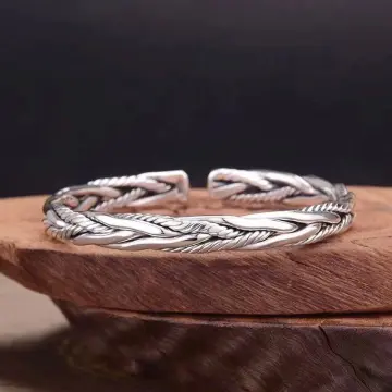 999 Thai Silver Twisted Cuff Bangles For Men And Women - Two