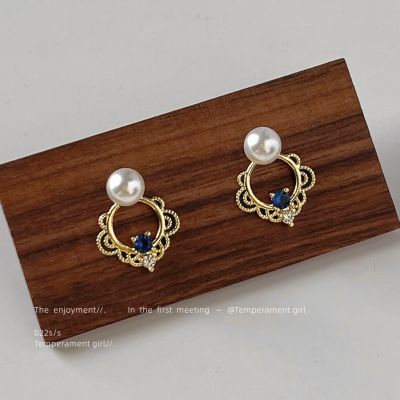 [COD] Micro-inlaid zircon 925 silver needle-plated 14K simple and earrings personality creative design hollow lace