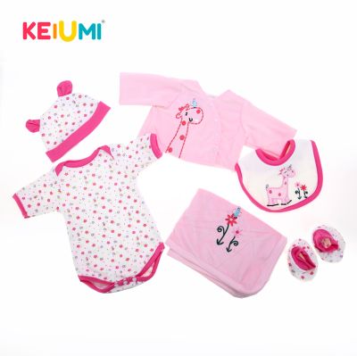 Keiumi ชุดตุ๊กตาใหม่สำหรับเสื้อผ้าตุ๊กตา22-23นิ้วสีชมพูอ่อนพร้อมการ์ตูน6ชิ้นชุดเสื้อผ้าตุ๊กตาอุปกรณ์ตุ๊กตารีสตาร์ท