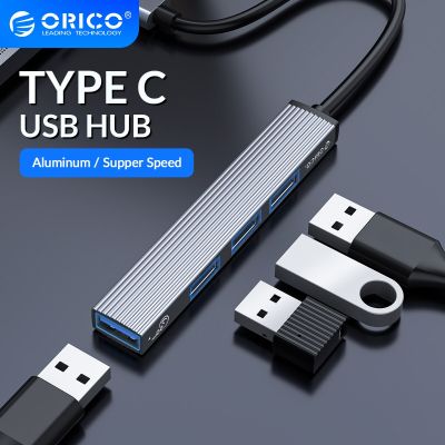ORICO ฮับ Type C 4พอร์ต USB 3.0ฮับ2.0อะลูมิเนียมเครื่องอ่านการ์ดตัวแยกแบบพกพาอุปกรณ์เสริมสำหรับ PC อะแดปเตอร์สำหรับคอมพิวเตอร์