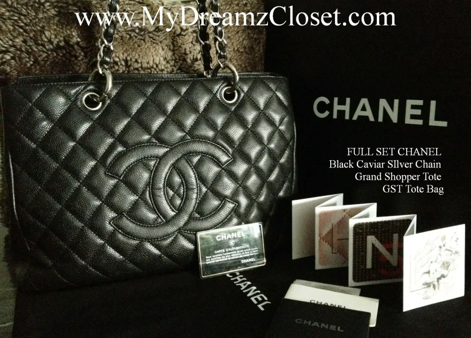 Chanel GST Black Gold Caviar Grand Shopping Tote Bag