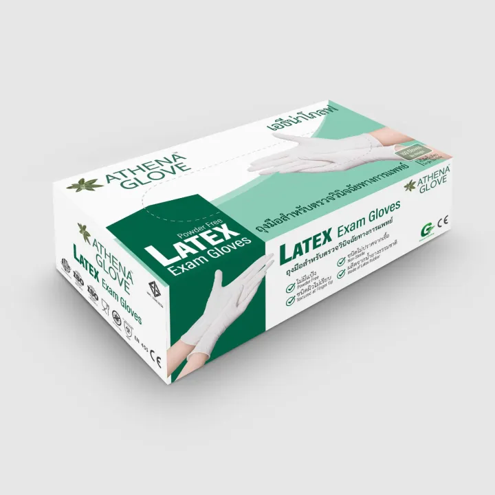 ถุงมือยางลาเท็กซ์เอธีน่าโกลฟ ชนิดไม่มีแป้ง ATHENA GLOVE LATEX POWDER