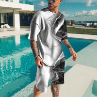 2022 Mens Outfit Summer Short Sleeve T Shirt Set Fashion 2 Piece Streetwear 3D Printed Sports Beach Shorts Sportswear Mens Protective Gear