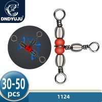 DNDYUJU 20 To 50pcs Fishing Connector Three Way Barrel Swivel Snap Ring With Beads For Fishhook Lure Line Fishing Accessories