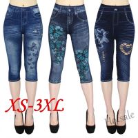 【hot sale】℡✿ D19 Womens Capri Leggings In Jeans 3/4 Summer Leggings Jeggings Skinny Butterfly Printed Jegging Pants