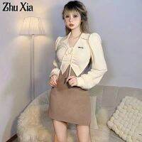 Zhu Xia  ชุด สำหรับผู้หญิงสไตล์ฝรั่งเศสอ่อนโยนแขนยาวชุดผู้หญิงการออกแบบที่บางเฉียบความรู้สึกซอกกระเป๋าสะโพกกระโปรงปลอมสอง