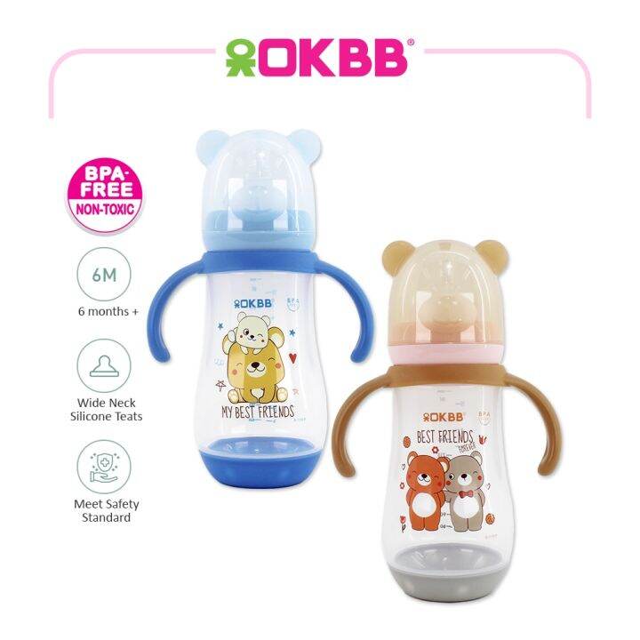 OKBB Twin Pack Baby Feeding Bottle Standard Neck Teats Feeding