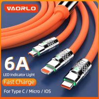 VAORLO Original 3 In 1 Liquid สายยูเอสบีแบบซิลิโคนสาย6A โลหะ Fast สายชาร์จ USB A ถึง C 8Pin ไมโคร USB ข้อมูลโลหะผสมสังกะสีสาย120W สายชาร์จสามารถใส่ได้กับ iPhone OPPO Xiaomi Realme โทรศัพท์ Android