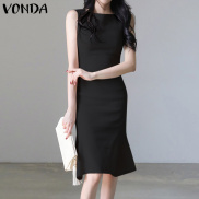 VONDA Women s Leisure Solid OL H-Line Sleeveless Irregular Bodycon Dresses
