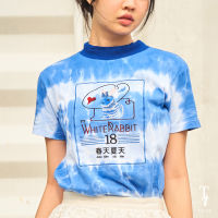 [EXCLUSIVE] TandT - Tie-Dye Short Sleeves T-shirt เสื้อยืด ลายมัดย้อม ลายทาง ขาว-ฟ้า ปักลายกระต่าย