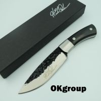 OKgroup Fixed blade knife มีดพกพา มีดเดินป่า มีดแคมป์ปิ้ง มีดใบตาย มีดทหาร มีดพกทหาร มีดพกเดินป่า ดามัสกัส High carbon steel ยาวรวม 21.50ซม. แถมซองหนังPU