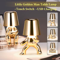 อิตาลี Little Golden Man โคมไฟตั้งโต๊ะ Touch Switch LED Night Light ร้านกาแฟบาร์ตกแต่งห้องนอนโคมไฟอ่านหนังสือวันเด็ก Gift