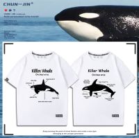 2023High quality new style original killer whale exploration whale animal analysis pattern short-sleeved half-sleeved T-shirt male and female students summer new couple outfit top