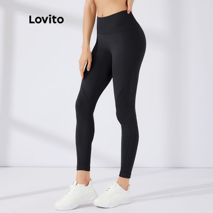 lovito-sporty-plain-seamless-wideband-high-waist-scrunch-butt-sports-leggings-l23ad153-blackgreen