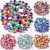 Silver claw settings 50pcsbag shapes mix rainbow &amp; jelly candy AB glass crystal sew on rhinestone wedding dress shoes bags diy