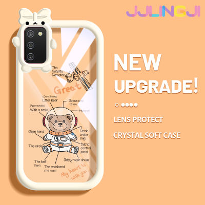 Jjlingji เคสเคสกันกระแทก A03 A04E F02s A03s A02s ปลอกสำหรับ Samsung ลายการ์ตูนน่ารักนาซ่านักบินอวกาศหมีนุ่มซิลิโคนหนาทนทานต่อการตกหล่นและเคสโทรศัพท์แบบใสทนทานต่อการสึกหรอ