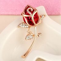 Superior Home Shop Crystal Rose Flower Brooch Pin Rhinestone Alloy Rose Gold Brooches Birthday Gift Garment Accessories