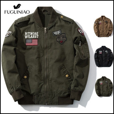 FUGUINIAO เสื้อแจ็คเก็ตบอมเบอร์ทหารชาย