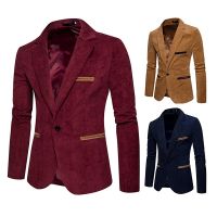 ZZOOI LUCLESAM Men Casual One Button Corduroy Blazer Mens Personality Pocket Lapel Suit Coat bleizer masculino chaquetas de traje