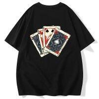 【Hot Sale】 Original design trendy poker printing short-sleeved T-shirt mens large size retro spades outfit