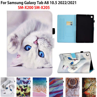สำหรับ S Amsung G Alaxy Tab A8 2022กรณี10.5 2021 SM-X200 SM-X205 X200 X205ปกสมาร์ทแท็บเล็ตเด็กน่ารักแมวทาสียืนปลอก