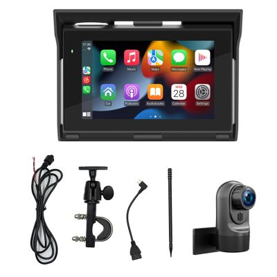 5Inch Portable Motorcycle Dash Cam Black Motorcycle Dash Cam Navigation CarPlay Android Auto Stereo Bluetooth FM IP65 Waterproof Display