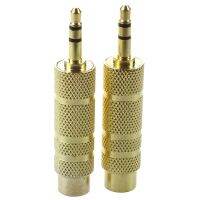 2 Pcs Gold Plated 3.5mm Stereo Male to 6.3mm Audio Mono Female Adapter