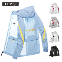 JEEP SPIRIT เดินป่ากลางแจ้งเสื้อกันฝนน้ำหนักเบา,แจ็คเก็ตลำลองผู้ชายมีฮู้ดกันน้ำฤดูใบไม้ร่วง