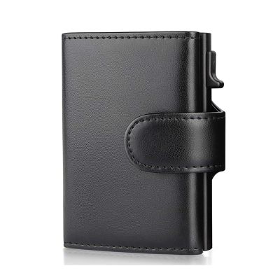 2022 Fashion Aluminum Credit Card Wallet RFID Blocking Trifold Smart Men Wallets 100 Genuine Leather Slim with Coin Pocket