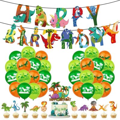 Dinosaur Theme Kids Birthday Party Decorations Jungle Dino Balloons Banner Cake Toppers Set Dinosaur Roar Party Safri Rawr Balloons