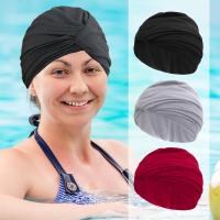 Women Swimming Hat Solid Color Long Hair Bathing Cap Drape Swim Pool Sport Nylon Elastic Free Size Turban Stretch H2L9 Swim Caps