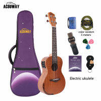 Acouway Electric Concert Ukelele 26นิ้ว Ukulele Equiped 3 Bands EQ พร้อมฟังก์ชั่นจูนเนอร์ในตัว Sapele Wood Aquila String Bundle กระเป๋าเสริมและอุปกรณ์เสริมขนาดเล็กอื่นๆ