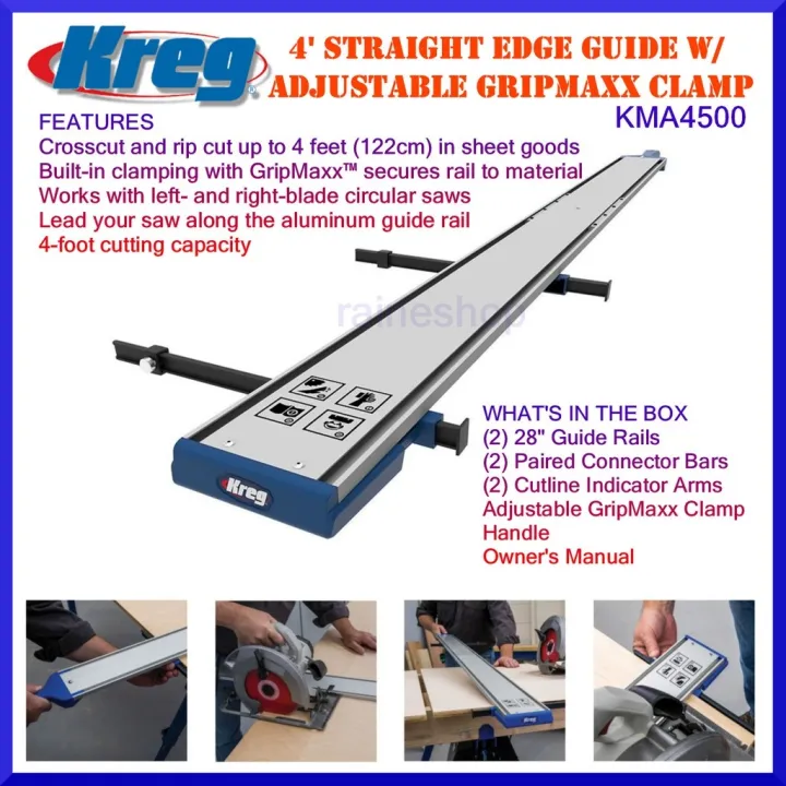 Kreg KMA4500 4' Straight Edge Guide w/ Adjustable Gripmaxx Clamp ...