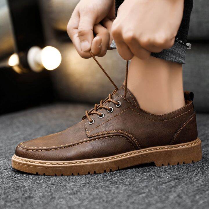 ready-2023-new-mens-korean-style-mens-low-top-black-casual-leather-shoes-waterproof-non-slip-tooling-boots-leather-panel-shoes