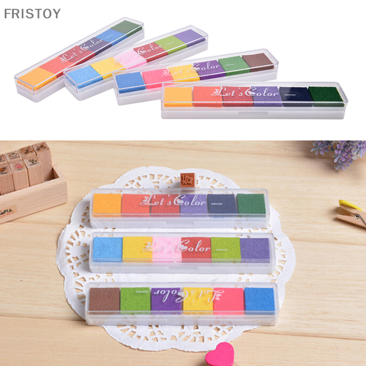 fristoy-แผ่นหมึกพิมพ์6สีปลอดสารพิษแผ่นหมึกพิมพ์ยางพิมพ์ลายนิ้วมือแสตมป์งานฝีมือแบบทำมือ