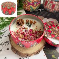 Scented Candles iron box Soy Wax Scented Dried Flower Aromatherapy Candle Birthday Candle Home hotel Wedding Decoration