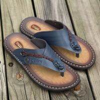 2023 New Summer Handmade Leather Slippers Trendy Fashion Mens Flip-Flops Outdoor Breathable Comfortable Men And Simple Sandals