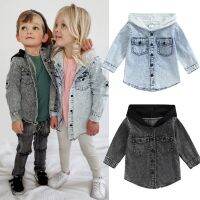 {AH Department Store}FOCUSNORM 0-5Y ฤดูใบไม้ร่วงเด็กวัยหัดเดินชายหญิงเสื้อ2สี Denim แขนยาว Single Breasted Patchwork Hooded แจ็คเก็ต