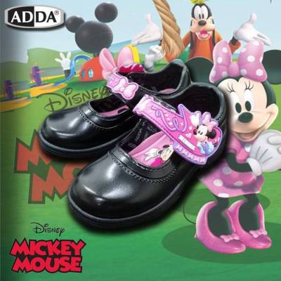 ADDA รองเท้านักเรียนเด็กผู้หญิง รองเท้าหนังดำเด็กอนุบาล ลาย Minnie ตัวใหม่ล่าสุด รุ่น 41C17