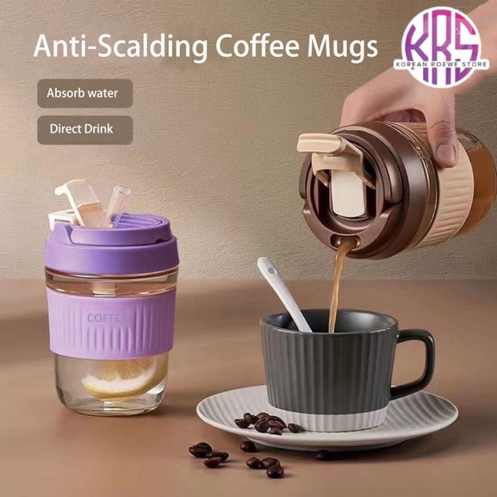 Portable Cold Brew Coffee Mug Korean ins Brown Straw Glass With Lid  Leakproof Water Cup Milk