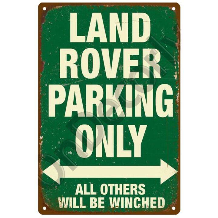 ป้ายโลหะติดรถแลนด์โรเวอร์ป้ายติดผนังหมุดวินเทจบาร์ตกแต่งป้ายเตือนโรงรถแผ่นโลหะลายสนิมโทรมป้ายดีบุก