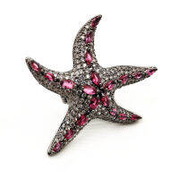 Chic Vintage Micro Pave CZ Dancing Black Starfish Brooch Marquise Cut Pink Stone Deco Statement Sea Star Pin Women Beach Jewelry