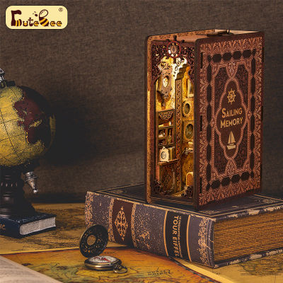 CUTEBEE Book Nook DIY บ้านตุ๊กตา 3D Puzzle โมเดลบ้าน ของเล่นไม้ บ้านจิ๋ว diy ที่กั้นหนังสือ ของเล่น diy ของขวัญวันหยุด(Sailing Memory)