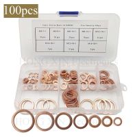 100pcs/set M4-M14 Professional Assorted Copper Washer Gasket Set Flat Ring Seal Assortment Kit