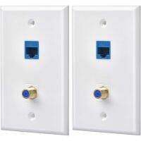 Ethernet Coax Wall Plate Outlet with 1 Cat6 Keystone Port and 1 Gold-Plated Coax F Type Port RJ45 Wall Plates