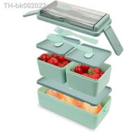 ┇ Double Layer Portable Lunch Box For Kids With Fork and Spoon Microwave Bento Boxes Dinnerware Set Food Storage Container