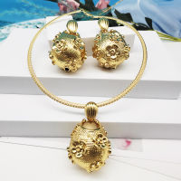 Drop Earrings and Pendant Set Women Flower Pattern 24K Gold Plated Fashion Jewelry Sets High Quality Copper Wedding Party Gifts