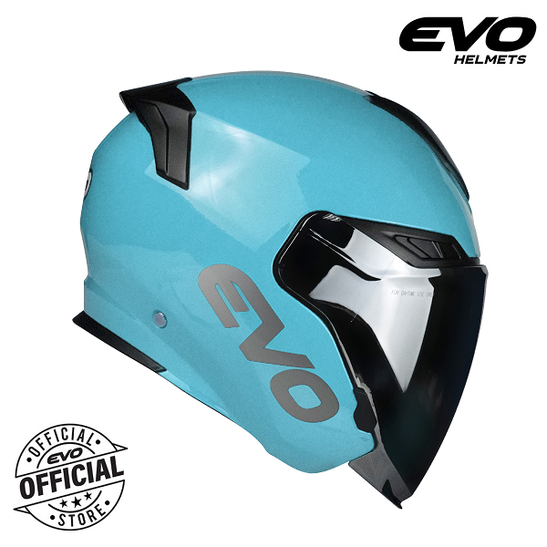 EVO RX7 Plain Turquoise Blue Half Face Dual Visor Helmet with Free
